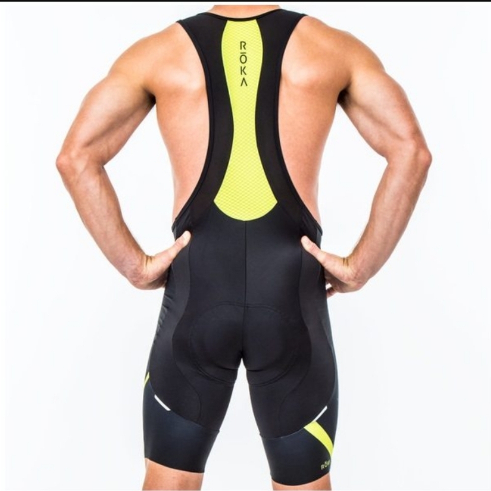 ROKA Men's Black & Neon Yellow Cycling Bib Shorts